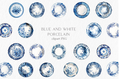Blue and white porcelain Watercolor Clipart PNG