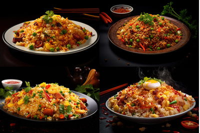 fried rice in bowl at dark background
