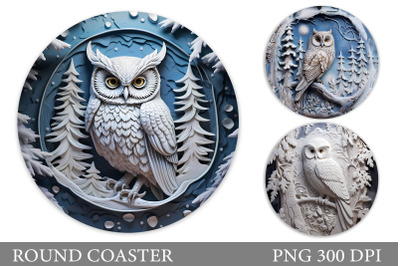 Owls Round Coaster Design. Winter Owl Round Coaster