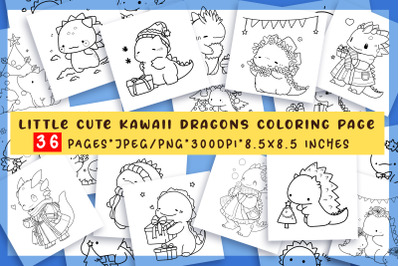 36 Little Cute Kawaii Dragons Coloring Pages for Kids