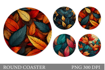 Fall Leaves Round Coaster. Autumn Leaves Coaster Design