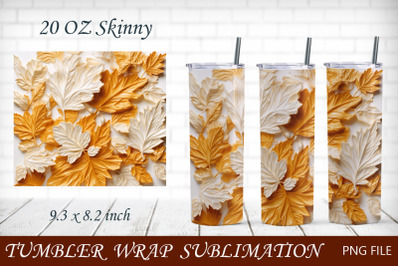 Fall tumbler wrap with maple leaves, 3d autumn png