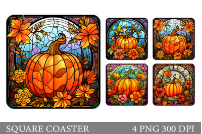 Pumpkin Square Coaster. Pumpkin Flowers Coaster Design