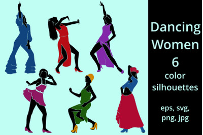 Dancing Women Color Silhouettes Set