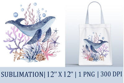 Sublimation Blue Whale | Sublimation marine watercolor