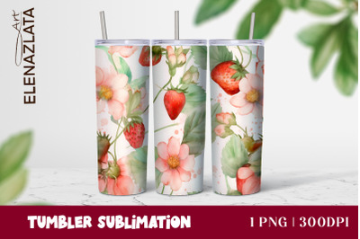 Strawberries Tumbler Wrap | Summer Flowers 20oz Tumbler