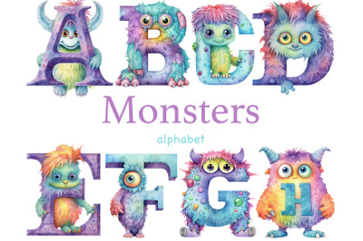 Monsters Alphabet | Cute Monsters Clipart