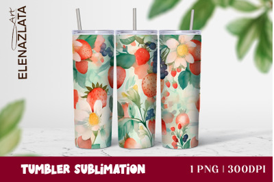 Strawberries Tumbler Wrap Summer Flowers 20oz Tumbler