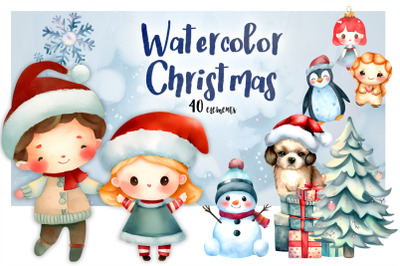 Watercolor Christmas clipart png | Cute Christmas bundle
