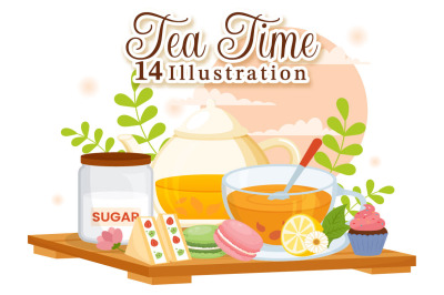 14 Tea Time Vector Illustration