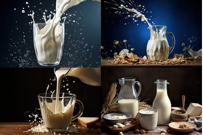 Realistic White Milk into glass with splash isolated on background