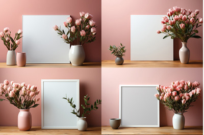 Realistic frame mockup. frame close up in home interior background.