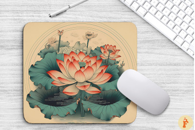 Vintage Lotus Floral Mouse Pad Design