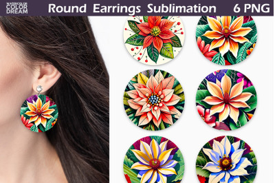 Poinsettia Round Earrings | Flowers Round Earrings