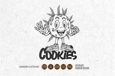 Hilarious weed cookie characters illustrations silhouette