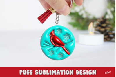 Christmas Keychain Sublimation. 3D Puff Cardinal