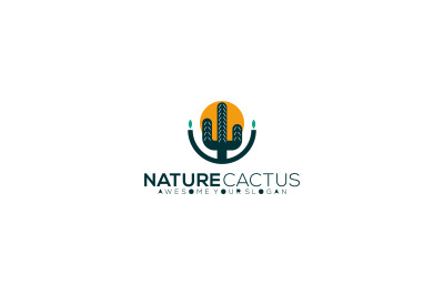 sun and cactus vector template design logo