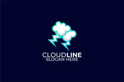 thunder cloud lineart vector template design logo