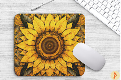 Sunflower Themed Mandala Mouse Pad