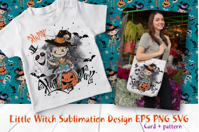 A witch with a ghost. Sublimation. Halloween.