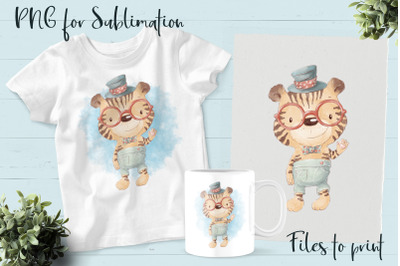 Cute Tiger sublimation. Design for printing.