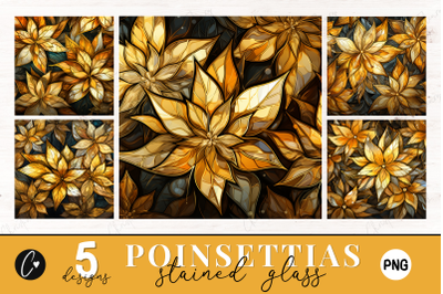 Stained Glass Gold Christmas Flowers