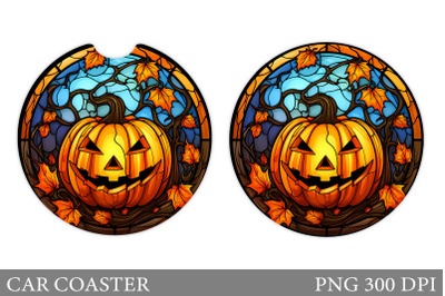 Halloween Pumpkin Car Coaster. Stained Glass Car Coaster