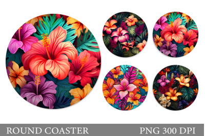 Tropical Flowers Round Coaster. 3D Flowers Coaster Design