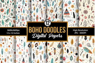 Abstract Boho Doodle Pattern Digital Papers