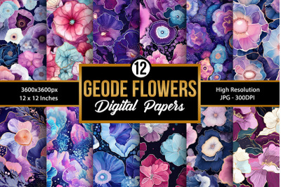 Geode Flowers Seamless Pattern Digital Papers