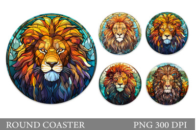 Stained Glass Lion Round Coaster. Lion Coaster Sublimation