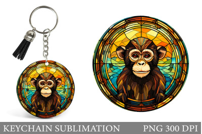 Monkey Round Keychain Design. Stained Glass Monkey Keychain