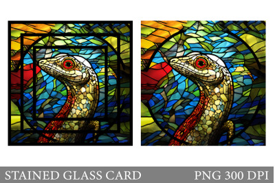 Stained Glass Lizard Card. Lizard Stained Glass Card Design