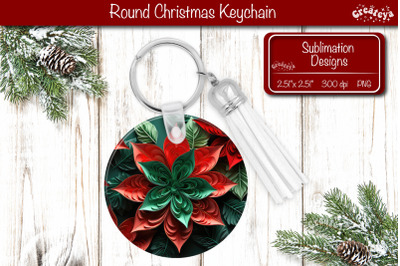 Round 3D Christmas Keychain Sublimation Christmas Flowers print PNG Po