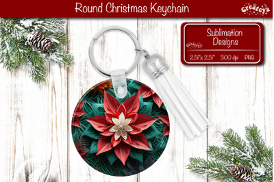 Round 3D Christmas Keychain Sublimation Christmas Flowers print PNG Po