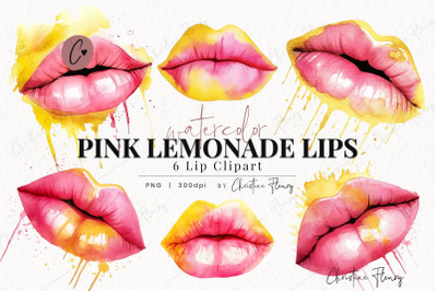 Watercolor Pink Lemonade Lips Clipart