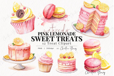 Watercolor Pink Lemonade Sweet Treats Clipart