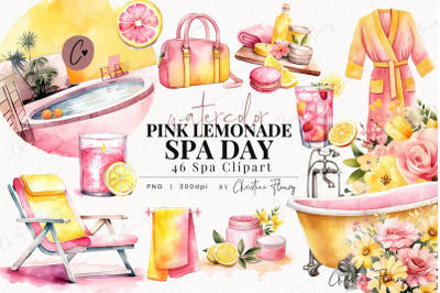 Watercolor Pink Lemonade Spa Day Clipart