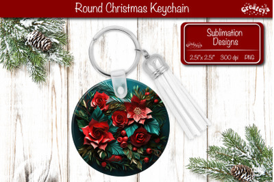 Round 3D Christmas Keychain Sublimation Christmas Flowers print PNG Po