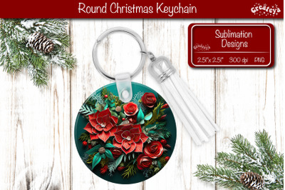 Round 3D Christmas Keychain Sublimation Christmas Flowers print PNG Po