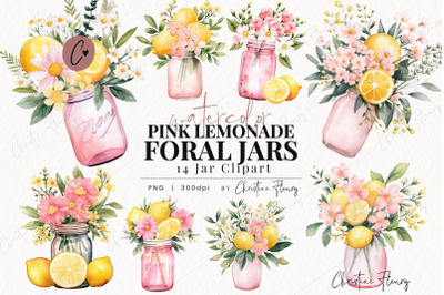 Pink Lemonade Floral Jars Clipart