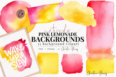 Watercolor Pink Lemonade Background PNG