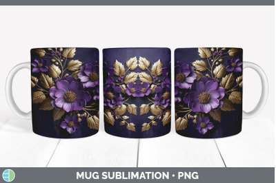 3D Elegant Violet Flowers Mug Wrap | Sublimation Coffee Cup Design