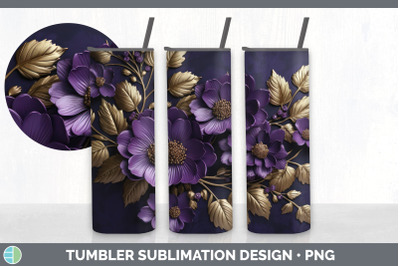 3D Elegant Violet Flowers Tumbler | Sublimation 20 oz Skinny Tumbler D