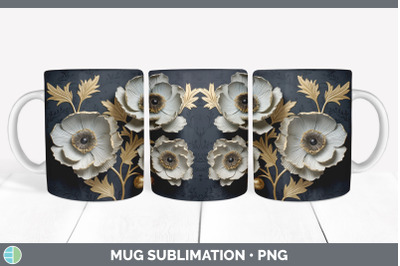 3D Elegant Anemone Flowers Mug Wrap | Sublimation Coffee Cup Design