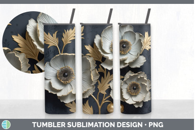 3D Elegant Anemone Flowers Tumbler | Sublimation 20 oz Skinny Tumbler