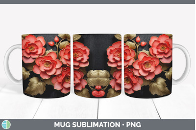 3D Elegant Begonia Flowers Mug Wrap | Sublimation Coffee Cup Design