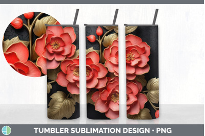 3D Elegant Begonia Flowers Tumbler | Sublimation 20 oz Skinny Tumbler