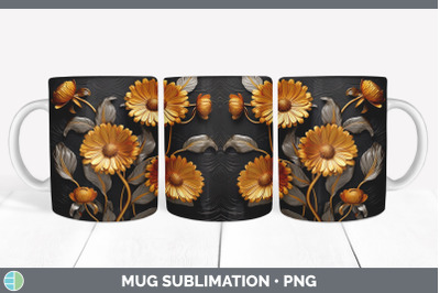 3D Elegant Calendula Flowers Mug Wrap | Sublimation Coffee Cup Design