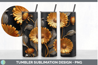 3D Elegant Calendula Flowers Tumbler | Sublimation 20 oz Skinny Tumble